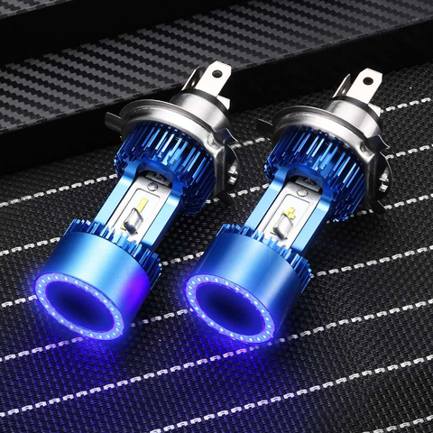 Plug&play 30W 3200lm LED H4 Car Headlight Hi-low Beam HS1 P43T Motorcycle Auto Scooter Light Angel Eye Blue White 6000K 12/24V ► Photo 1/6