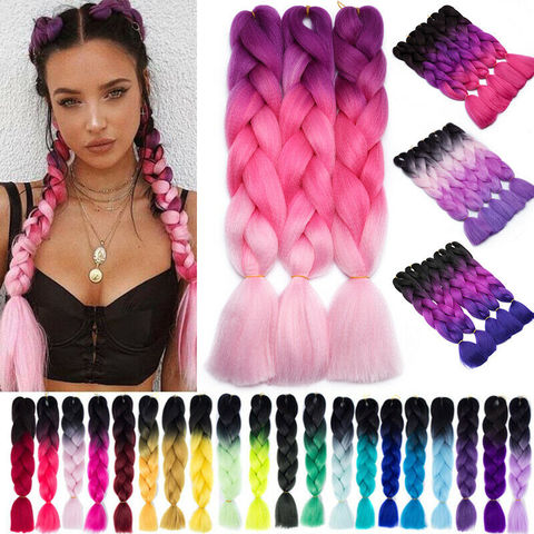 24 inch Jumbo Vlechten Lange Ombre Jumbo Synthetische Vlechten Haar Gehaakte Blonde Roze Blauw Grijs Haar Extensions Afrikaanse ► Photo 1/6