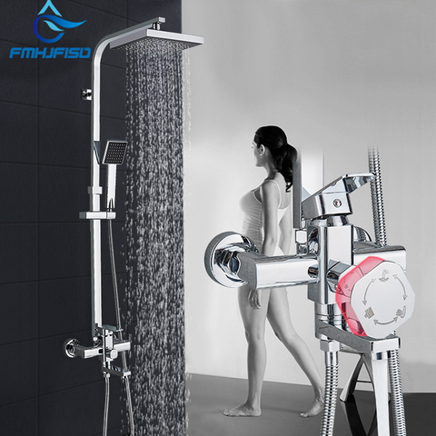 Chrome Black Shower Set Wall Mount Shower Systems rain shower head rotate and liftable bathroom hot cold mixer ► Photo 1/6