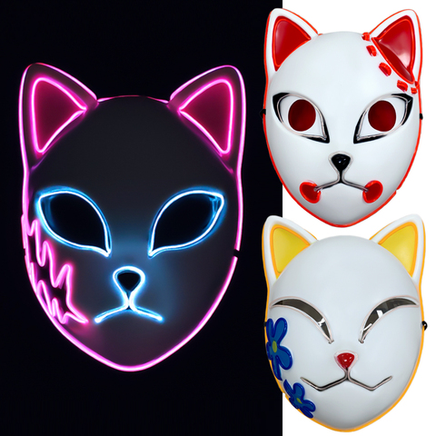 Anime Demon Slayer LED Fox Mask Cosplay Kimetsu No Yaiba Sabito Kamado Tanjirou Makomo Cute Masks Halloween Party Costume Props ► Photo 1/6