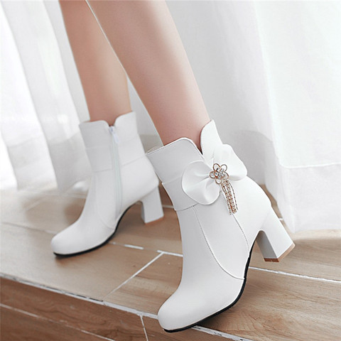 European style contracted ankle boots women Round headtoe autumn Winter high heels zip shoes Thick heel fashion boot botas mujer ► Photo 1/6