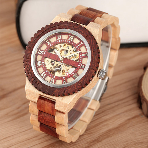 Roman Numerals Display Wooden Men Watch Automatic Mechanical Wood Bangle Wristwatch Self-Winding Luxury Male Clock New 2022 ► Photo 1/6