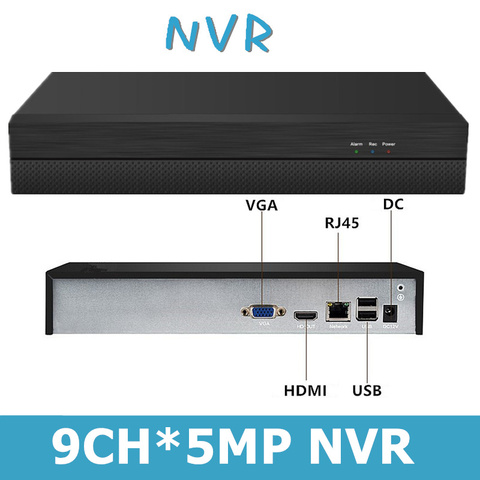 H.265 9CH*5MP Network Digital Recorder DVR NVR 1 SATA Support Max 8T ONVIF XMEYE CMS P2P Cloud CCTV Security ► Photo 1/1