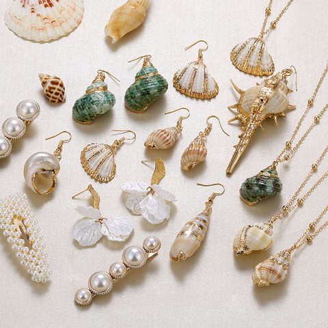 IPARAM Golden Sea Shell Conch Geometric Pendant Earrings Fashion Bohemian Summer Beach Big Earrings Female 2022 Jewelry ► Photo 1/6