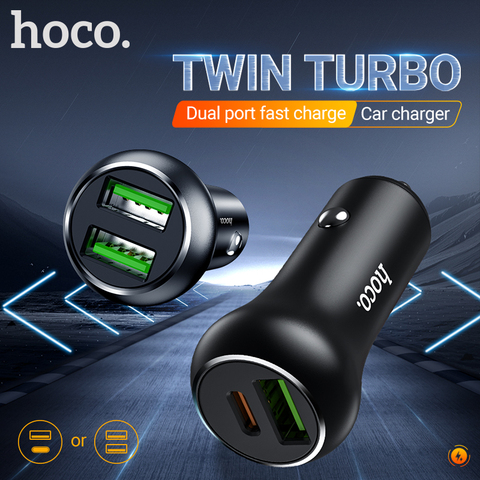 hoco USB C Car Charger PD 38W Type-C Dual QC3.0 USB 36W Fast Charging In-car Quick Charge Adapter All Metal Mini Universal ► Photo 1/6