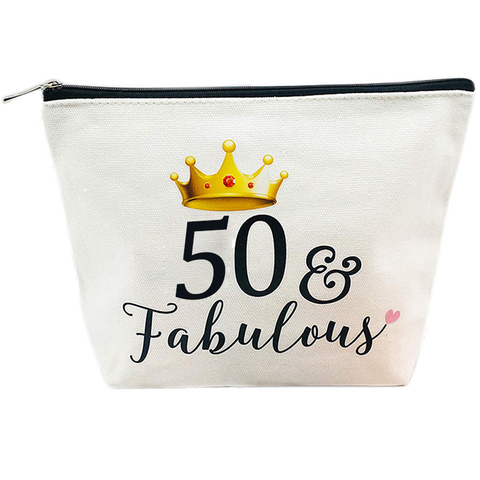 50 & Fabulous canvas Makeup Cosmetic travel bag sash Women 50th 50 years old fifty Birthday Party Anniversary Gift Decoration ► Photo 1/2