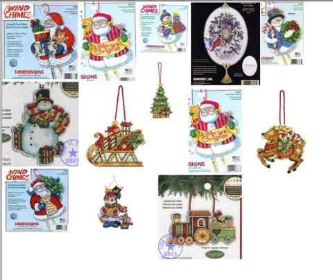 ZZ Counted Cross Stitch Kit Merry Christmas Santa Cat and Mouse Greeting Wind Chimes Windbell Ornament DIM 8767 ► Photo 1/6