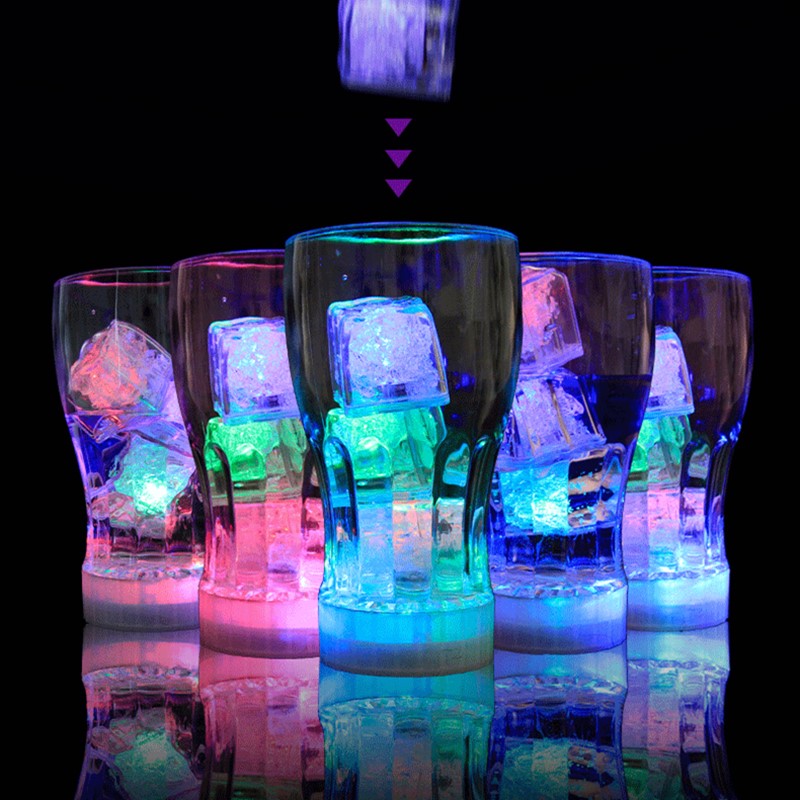 12pcs Glowing LED Ice Cubes Whiskey Stones Fluorescent Lights Props Wedding Bar 
