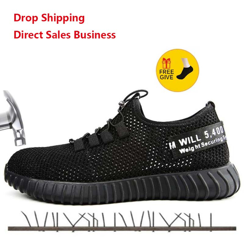 Breathable Safety Shoes Men's And Women Lightweight Summer Wild Anti-smashing Piercing Work Sandals Single Mesh Sneakers 35-46 ► Photo 1/6