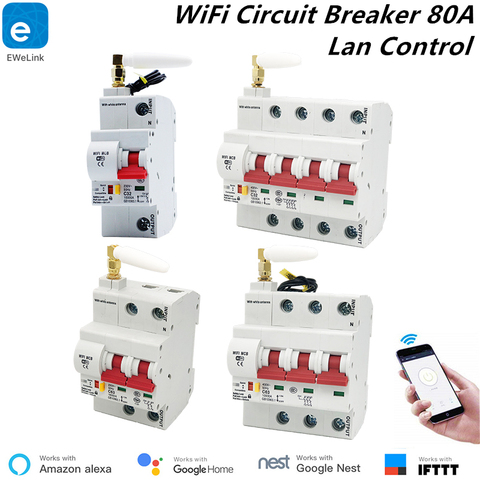 1P/2P/3P/4P 80A Smart WiFi Circuit Breaker eWelink App Remote Control Work with Alexa echo and Google Home Automation Breaker ► Photo 1/6