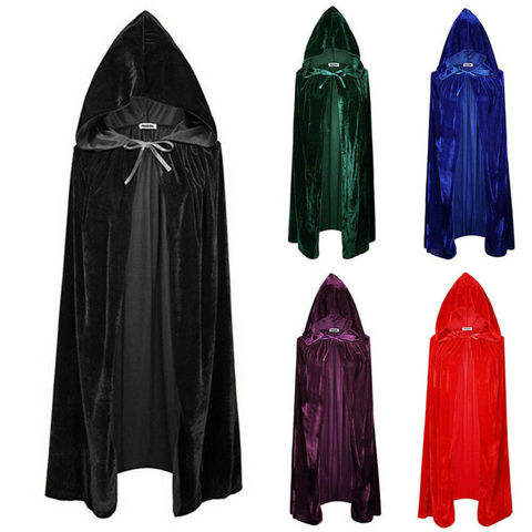 Adult Halloween Velvet Cloak Cape Hooded Medieval Costume Witch Wicca Vampire UK ► Photo 1/6