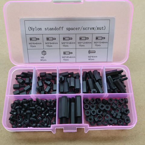 180pcs M2 M2.5 M3*6/8/10/12/15/20 Nylon Hex standoffs for PCB motherboard nylon spacer standoff screws/Nuts assortment kits ► Photo 1/4