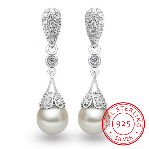 925 sterling silver Pearl Jewelry natural freshwater pearl drop earrings for women Silver Wedding Dangle Earring ► Photo 1/6
