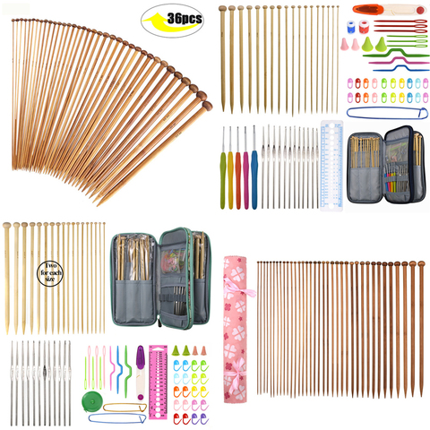 36pcs Bamboo Knitting Needles Set Mix 2.0mm to 10.0mm 25cm 35cm Straight Single Point Yarn Weave Knitting Needles Hook Kit ► Photo 1/6