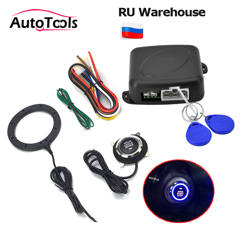 Autostart one Start Stop engine button with RFID Lock Ignition Keyless Entry engine Starter alarm system car accessories ► Photo 1/6