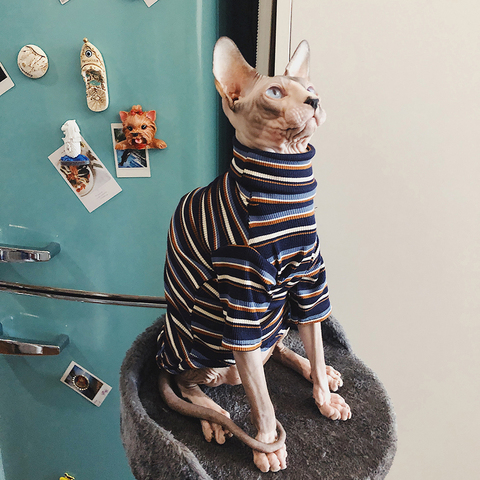 Cat Clothes for Sphinx Clothes Hairless Cat Clothes Striped Clothing Warm Knitted Sweater Pet Clothes Cat Supplier XS to XL ► Photo 1/4