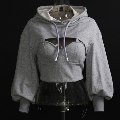 Women Crop Hoodie Hollow Out Autumn Spring Pullover Hooded Sweatshirt Tracksuit High Street ► Photo 1/6