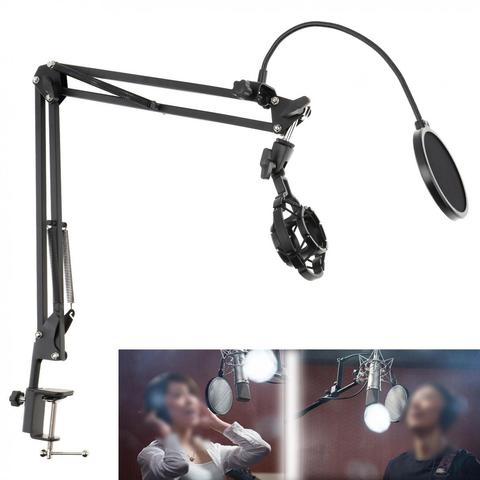 Multifunction Shockproof Microphone Holder Bracket with Double Layer Microphone Pop Filter and Table Clip for Live Broadcast ► Photo 1/6