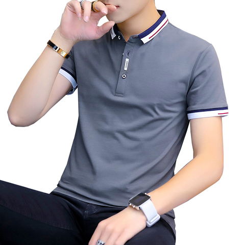 BROWON 2022 summer casual polo shirt men short sleeve turn down collar slim fit sold color polo shirt for men plus size ► Photo 1/6