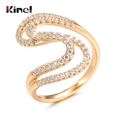 Kinel New Arrivals 585 Rose Gold Ring Geometric Wave Natural Zircon Finger Rings for Women Wedding Fashion Jewelry Crystal Gift ► Photo 1/6