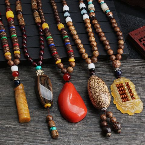 Bohemian Style Handmade Beaded Pendant Necklace Nepal Necklace Buddhist Wood Beads Pendant Necklace Ethnic Vintage Jewelry ► Photo 1/6