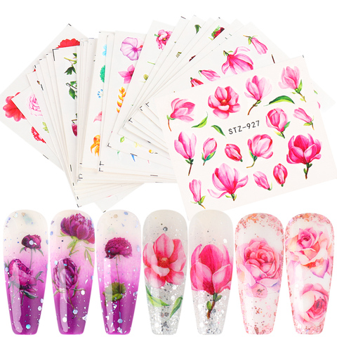 24pcs/Set Blossoming Flower Nail Art Stickers Water Decal Rose Floral Nail Wraps Designs Slider Manicure Decoration TRSTZ930-969 ► Photo 1/6