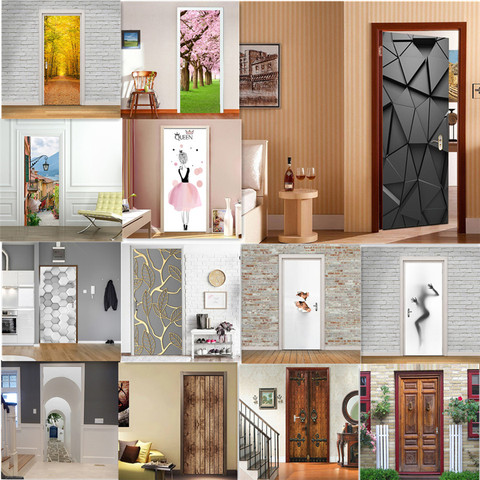 Modern Fashion 3D Door Stickers Home Renew Decor Wallpaper Self-adhesive Waterproof poster de portes DIY deur sticker Door Mural ► Photo 1/6