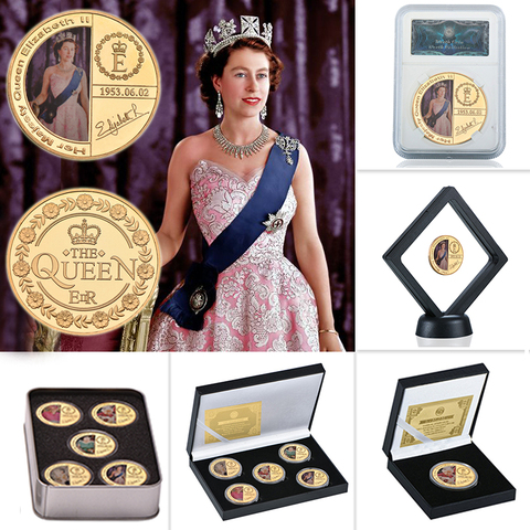 WR Queen Elizabeth II Gold Souvenir Coin Original with Gift Box Royal Family Commemorative Coins Collectibles Medal Dropshipping ► Photo 1/6
