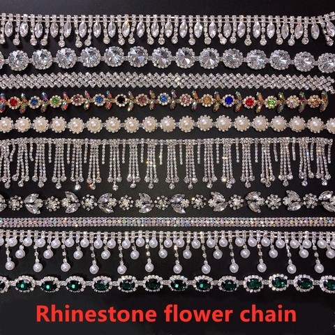 Fashion Flower Chain Exquisite Crystal Rhinestone Pearl Trimming Sew Garment Party Dress Shoes Diy Diamond Beautiful Decorations ► Photo 1/6