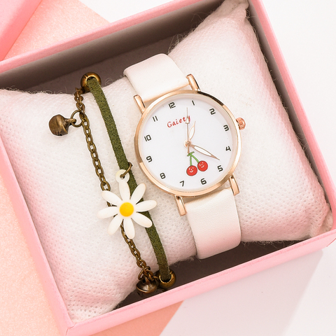 Sweet Style Women Small Cherry Watches Designer Daisy Bracelet Fashion Ladies Quartz Wristwatches ► Photo 1/6