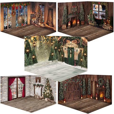 Christmas Window Photography Backdrop Photocall Fireplace Winter Snow Photo Background Christmas Trees Children Portrait Props ► Photo 1/6