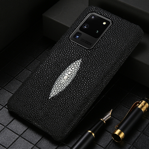 Genuine Stingray Leather Phone Case for Samsung galaxy S20 Ultra S20 FE S8 S9 S10 Plus Note 20 10 9 A50 A70 A71 A51 2022 A31 M31 ► Photo 1/6