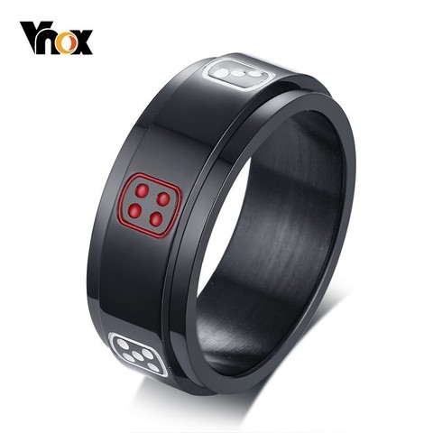 Vnox Stylish Spinner anel masculino Black aneis masculino Stainless Steel Lucky Fortune Craps Charm Finger Rings Game Gifts ► Photo 1/1