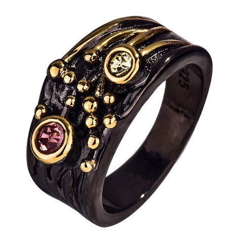 Vintage exquisite black gold two-color round beads round geometric pattern jewelry ladies engagement wedding gift ring ► Photo 1/4