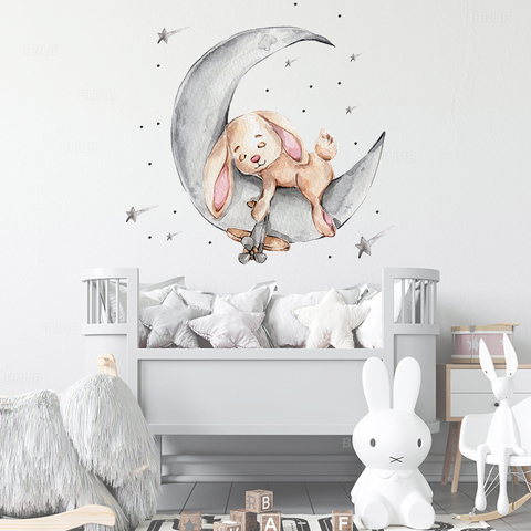 Watercolor style cartoon bear Bunny Wall Stickers for Bbay Nursery Room Decoration Wall Decals for Kids Room Decor PVC Matte ► Photo 1/6