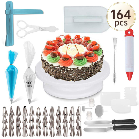 164pcs/set Cake Turntable Set Multifunction Cake Decorating Kit Pastry Tube Fondant Tool Party Kitchen Dessert Baking Supplies ► Photo 1/6