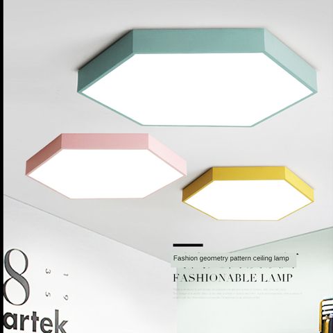 Modern minimalist Nordic polygonal LED ceiling lamp factory direct sales bedroom living room macaron lamp ► Photo 1/6