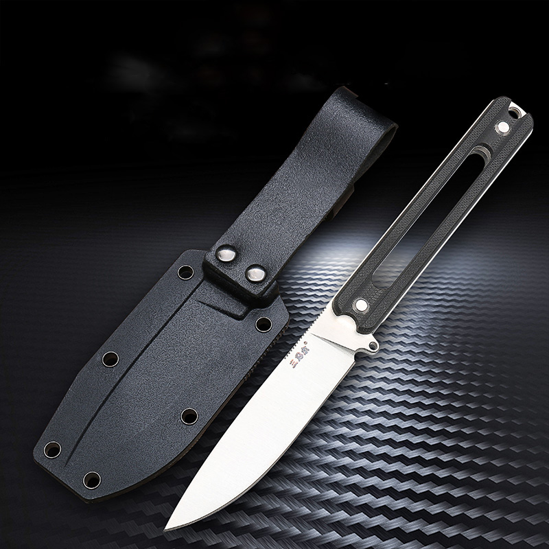 SANRENMU Straight Knife8Cr14Mov Fixed Blade G10 Handle w/Sheath S628 Black 