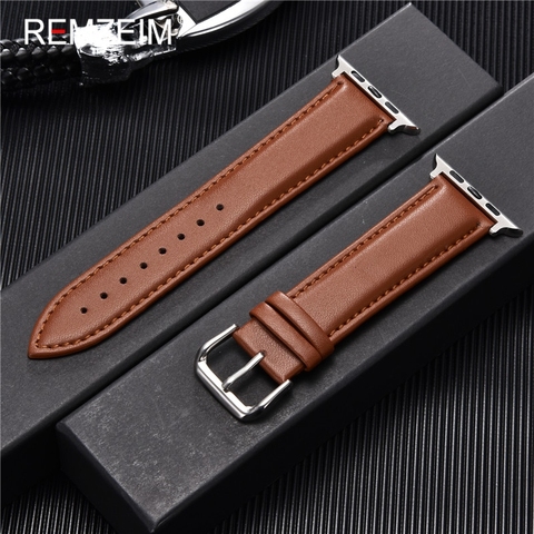 Calfskin Genuine Leather Watchband 38mm 40mm for iwatch 1 2 3 4 5 Soft Material Replace Wrist Strap 42mm 44mm for Apple Watch ► Photo 1/6