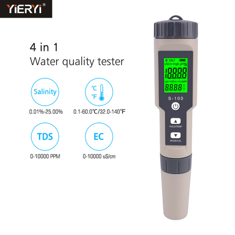 Yieryi S-100 Salinometer 4 in 1 TDS/EC/Salinity/Tem Meter Digital Water Quality Monitor Tester For Pool SPA Salinity Tester ► Photo 1/6