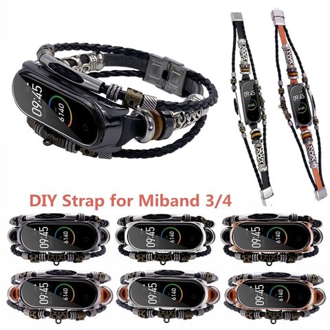 Vintage Leather Bracelet For Mi Band 4 Mi Band 5 Strap Retro Wristband For Xiaomi Mi Band 4 Nfc Weave Rope Bands For MiBand 4 3 ► Photo 1/6