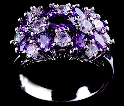 Luxury Female Pink Purple Blue Flower Ring Fashion Silver Color Engagement Ring Luxury Promise Wedding Rings For Women ► Photo 1/6
