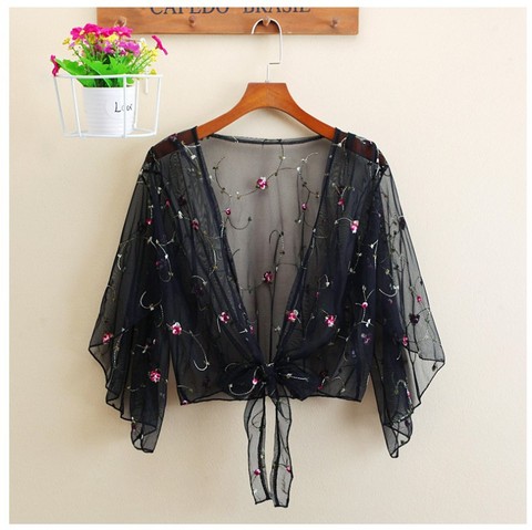 Women Long Sleeve Beach Cover Up Bathing Suit Swimsuit Floral Tops Cardigan Thin Coat Casual Party Outwear Blouse Cover Up ► Photo 1/5