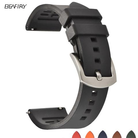 BEAFIRY Quick Release Watch Band 19mm 20mm 21mm 22mm 24mm Fluoro Silicone Rubber Strap Watchband Brown Orange Black Waterproof ► Photo 1/6