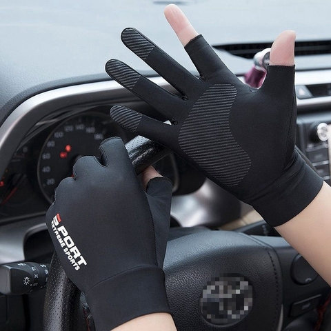 Sports Glof Ice Silk Riding Driving Gloves Two-Finger Fishing Gloves Non-Slip Fitness High-Elastic Ultraviolet Protection Gloves ► Photo 1/6