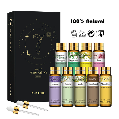 10ml Pure Natural Essential Oils 9pcs Gift Set Car Diffuser Rose Lavender Jasmine Eucalyptus Sandalwood Vanilla Lemon Aroma Oil ► Photo 1/6