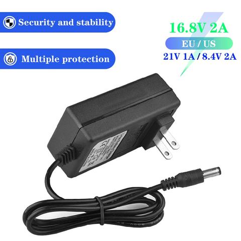 Lithium Battery Charger DC 5.5 * 2.1MM 21V 1A 8.4V 2A 16.8V 2A 18650 EU/US Plug 100-240V Lithium Li-ion Battery Wall Charger ► Photo 1/6