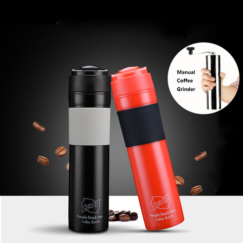 Portable French Press 350ml Coffee Maker Black Plastic Double Wall Mug Filtration Water Isolation Tea Coffee Cup ► Photo 1/6