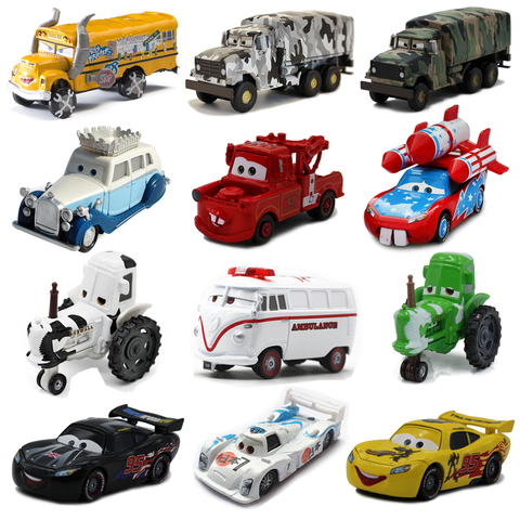 1:55 Disney Pixar Cars 3 2 Lightning McQueen Jackson School Bus Miss  Fritter Diecast Metal Metal Alloy Childrens Toy Car