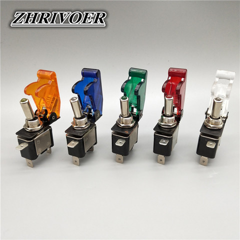 Auto Car Boat Truck Illuminated Led Toggle Switch With Safety Aircraft Flip Up Cover Guard Red Blue Green Yellow White 12V20A ► Photo 1/6